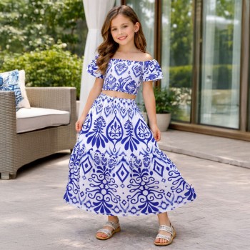 Παιδικό σετ με φούστα για κορίτσια Can μπλε με print