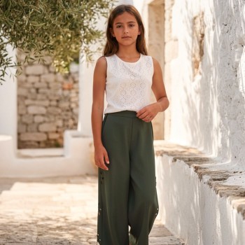 Παιδικό σετ με παντελόνα για κορίτσια Can Kids εκρού-πράσινο