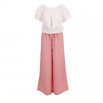 Παιδικό σετ με παντελόνα για κορίτσια Can Kids λευκό- σάπιο μήλο με κολιέ