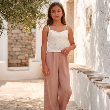 Παιδικό σετ με παντελόνα για κορίτσια Can Kids εκρού-ροζ