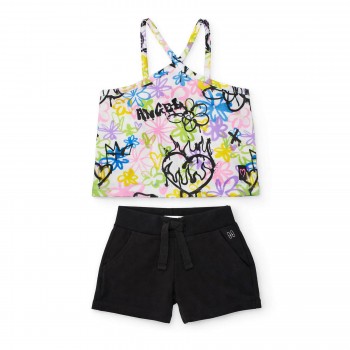 παιδικό σετ με σορτς για κορίτσια Nathkids φλοράλ-μαύρο