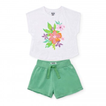 Παιδικό σετ με σορτς για κορίτσια Nathkids λευκό-πράσινο