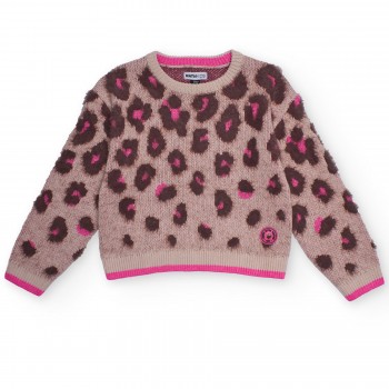 Παιδική μπλούζα πλεκτή για κορίτσια Nathkids μπεζ animal print