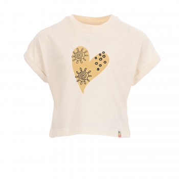 Παιδική μπλούζα cropped για κορίτσια AKO με καρδιά κρεμ