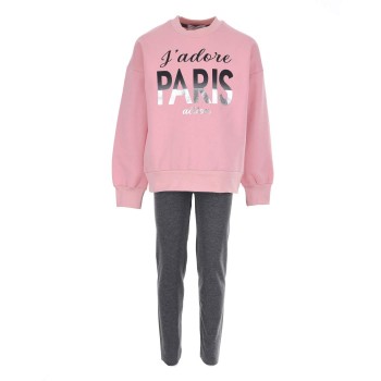 Παιδικό σετ ρούχα για κορίτσια Cotton Planet ροζ-γκρι κολάν