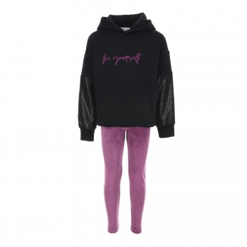 Παιδικό σετ με βελουτέ κολάν για κορίτσια Action Sportswear μαύρο- μωβ