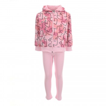 Παιδικό σετ φόρμα φούτερ για κορίτσια Action Sportswear ροζ allover ζακέτα και ριπ παντελόνι