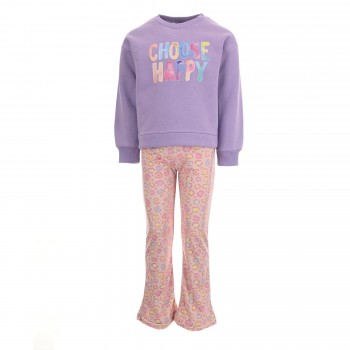 Παιδικό σετ φόρμα φούτερ για κορίτσια Action Sportswear λιλά και allover βελουτέ παντελόνι