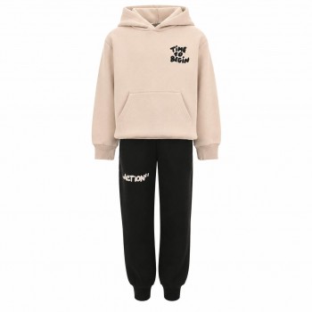 Παιδικό σετ φόρμα φούτερ για αγόρια Action Sportswear μπεζ - μαύρο