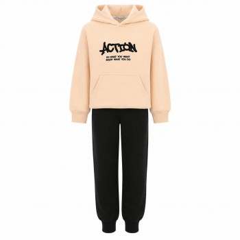Παιδικό σετ φόρμα φούτερ για αγόρια Action Sportswear με κέντημα εκρού- μαύρο