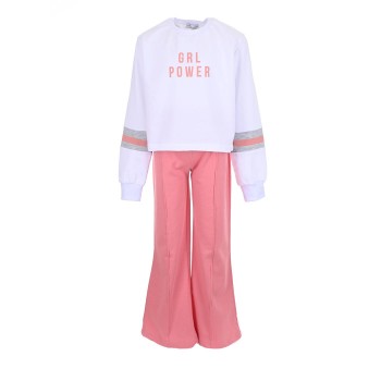 Παιδικό σετ με παντελόνα για κορίτσια Cotton Planet λευκό-ροζ
