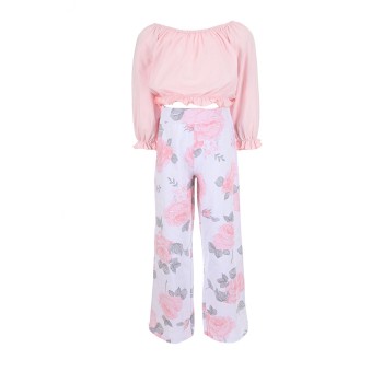 Παιδικό σετ για κορίτσια Cotton Planet ροζ φλοραλ με παντελόνα