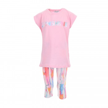 Παιδικό σετ με κολάν pcp κάπρι για κορίτσια Action Sportswear ''sunshine'' παστέλ ροζ-εμρπιμέ