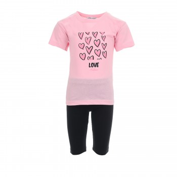 Παιδικό σετ με κολάν ποδηλατικό για κορίτσια Action Sportswear με καρδιές ροζ-μαύρο