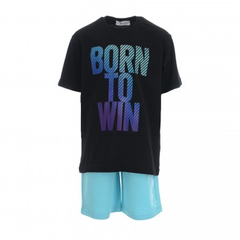 Παιδικό σετ με βερμούδα για αγόρια Action Sportswear μαύρο - τιρκουάζ