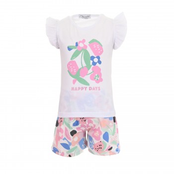 Παιδικό  σετ με σορτς για κορίτσια Action Sportswear λευκό - floral