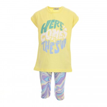 Παιδικό σετ με κάπρι κολάν για κορίτσια Action Sportswear κίτρινο- εμπριμέ