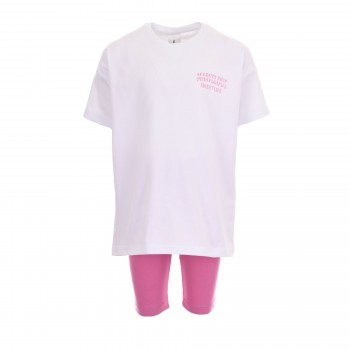 Παιδικό σετ με ποδηλατικό κολάν για κορίτσια Piccino λευκό- ματζέντα