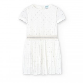 Παιδικό φόρεμα για κορίτσια Boboli λευκό με ασημένιες λεπτομέρειες