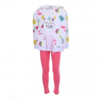 Παιδικό σετ με ζακέτα για κορίτσια Trax 3τμχ με καλοκαιρινά σχέδια λευκό-φούξ