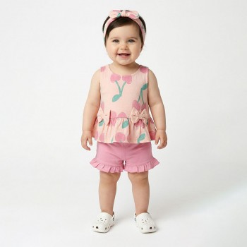 Βρεφικό σετ  με σορτς για κορίτσια Trax ροζ- φουξ