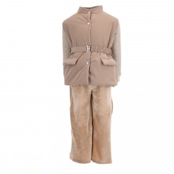 Παιδικό σετ με παντελόνα βελουτέ & αμάνικο για κορίτσια 3τμχ Restart μπεζ