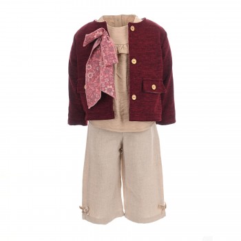 Βρεφικό σετ με παντελόνα & ζακέτα για κορίτσια 3τμχ Restart μπορντό - μπεζ