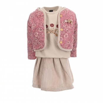 Βρεφικό σετ με κοτλέ φούστα & ζακέτα για κορίτσια 3τμχ Restart σάπιο μήλο - μπεζ