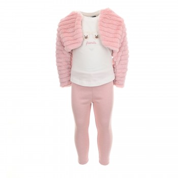 Βρεφικό σετ με κολαν & γουνάκι για κορίτσια 3τμχ Restart ροζ