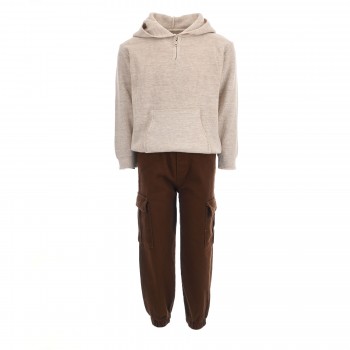 Παιδικό σετ με παντελόνι cargo & πουλόβερ για αγόρια Restart μπεζ - καφέ