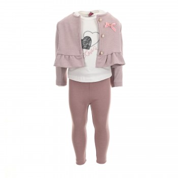 Παιδικό σετ με ζακέτα για κορίτσια Restart 3τμχ σάπιο μήλο-λευκό