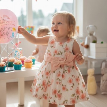 Βρεφικό φόρεμα για κορίτσια Restart εκρού- σομόν φλοράλ