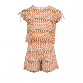 Παιδικό σετ με σορτς για κορίτσια Restart μπεζ με print