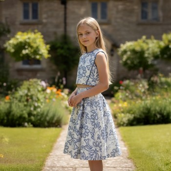 Παιδικό σετ με φούστα  για κορίτσια Restart λευκό- γαλάζιο print