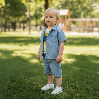 Παιδικό σετ για αγόρια Restart 3τμχ μπλε  ανοιχτό τζιν- κίτρινο