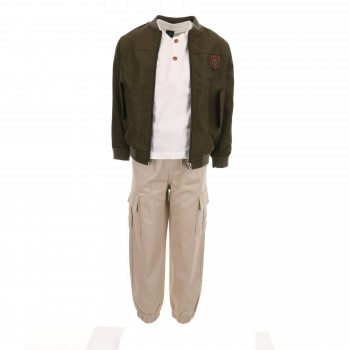 Παιδικό σετ για αγόρια Restart 3τμχ χακί-μπεζ