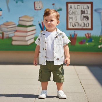 Βρεφικό σετ για αγόρια Restart 3τμχ εκρού- χακί