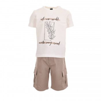 Παιδικό σετ με βερμούδα για αγόρια Restart λευκό-μπεζ