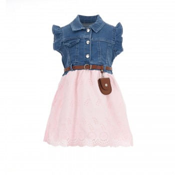 Παιδικό φόρεμα με ζώνη για κορίτσια Restart τζιν-ροζ κηπούρ