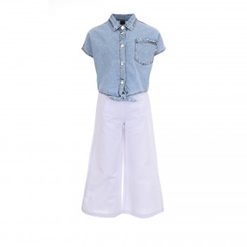Παιδικό σετ με παντελόνα για κορίτσια Restart τζιν-λευκό